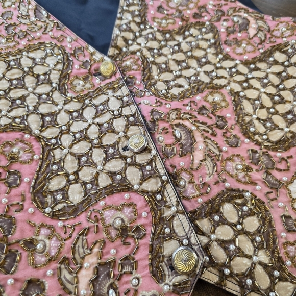 Bali Chic Vintage Beaded Vest One Size Pink Brown Gold Embellished Boho - Picture 2 of 7